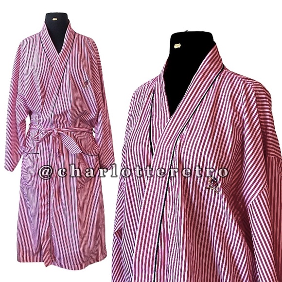 vtg Hilfiger Candy Stripe Robe w Pockets - Picture 3 of 7
